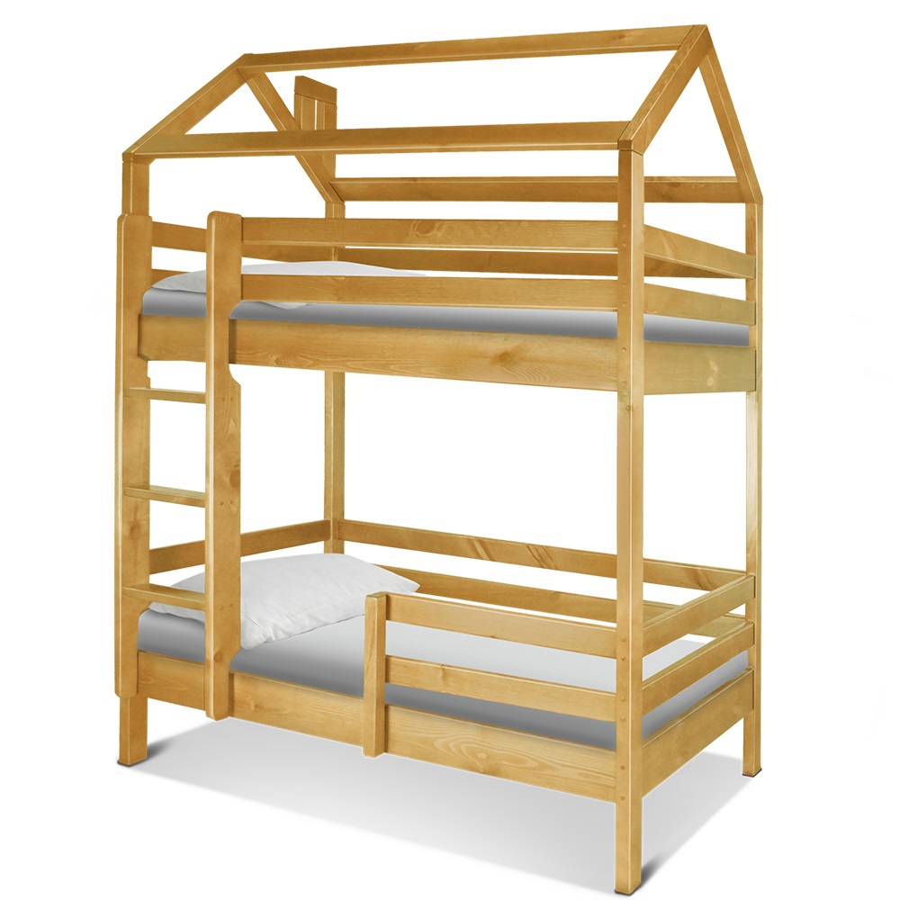 двухъярусная кровать домик из дерева