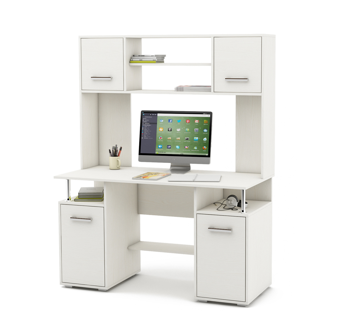 компьютерный стол с надстройкой для принтера и шкафчиками