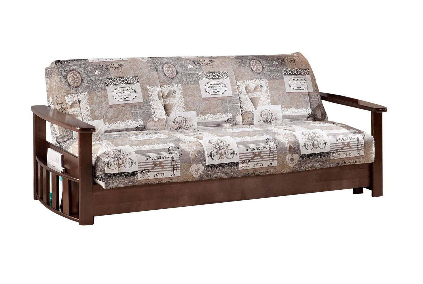 выкатной диван книжка с деревянными подлокотниками