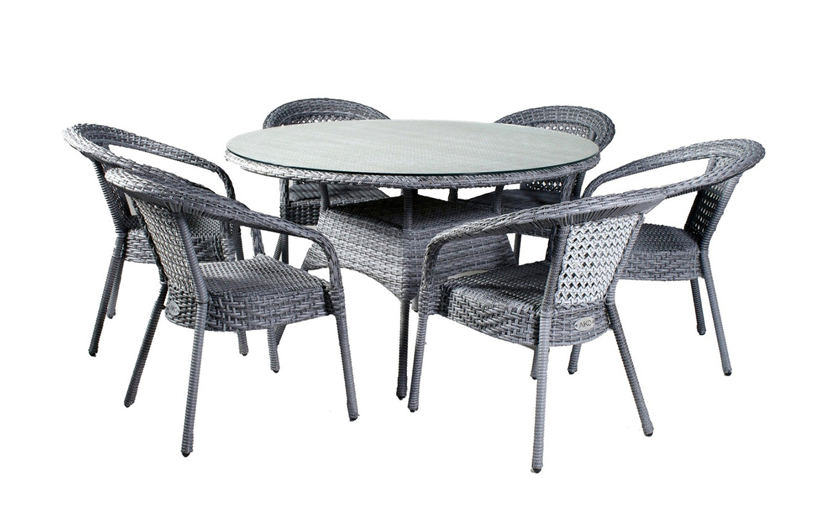 Комплект DECO 6 с круглым столом серый кресло из искусственного ротанга алиса