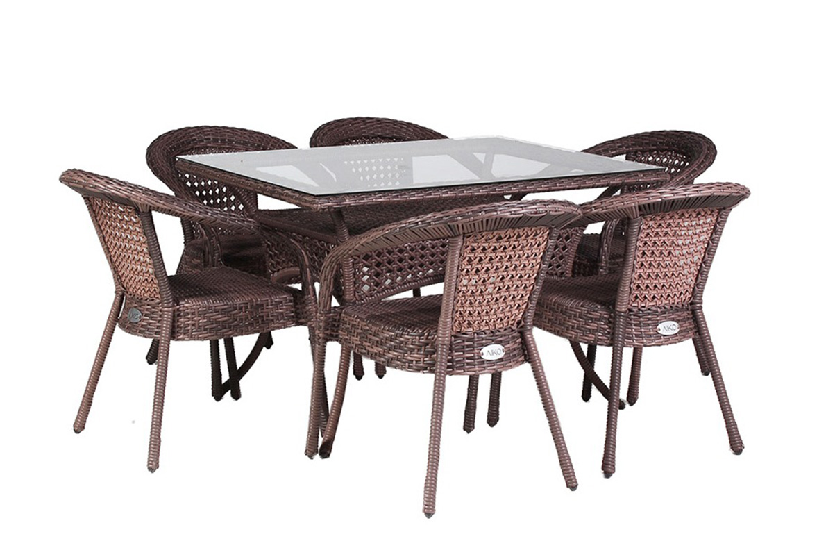 Комплект DECO PLUS 6 с прямоугольным столом коричневый комплект ошейник 34 45х2 см светоотражающий и поводок 130х1 см коричневый