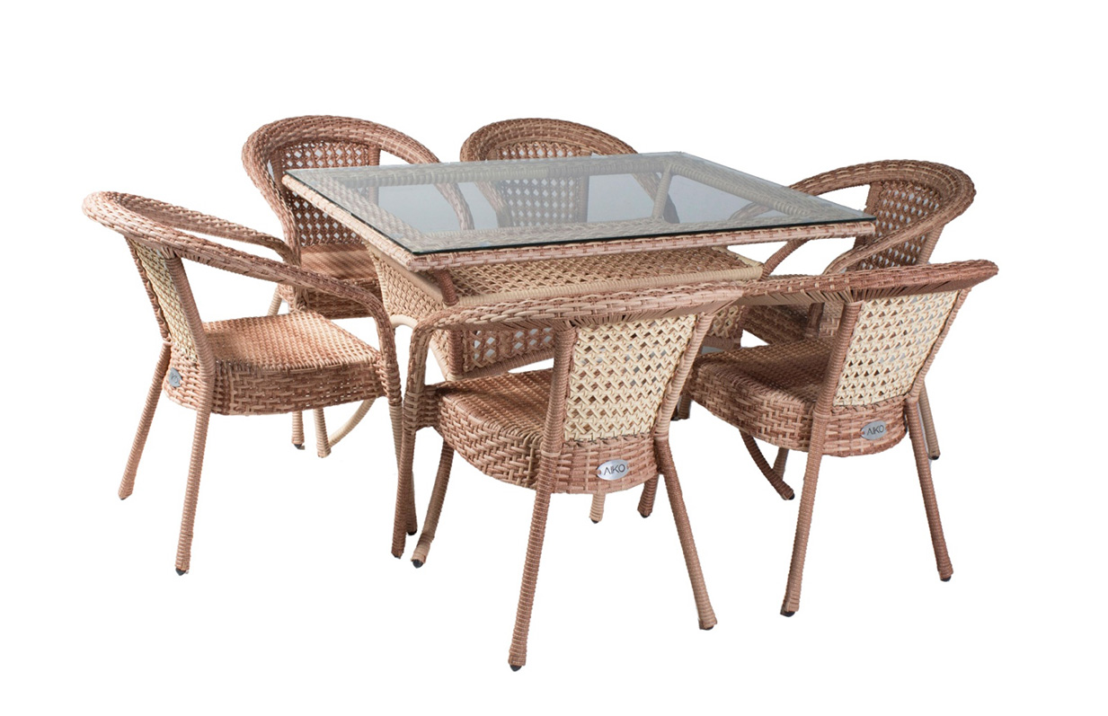 Комплект DECO PLUS 6 с прямоугольным столом светло-коричневый офисное кресло grasso светло коричневый ткань
