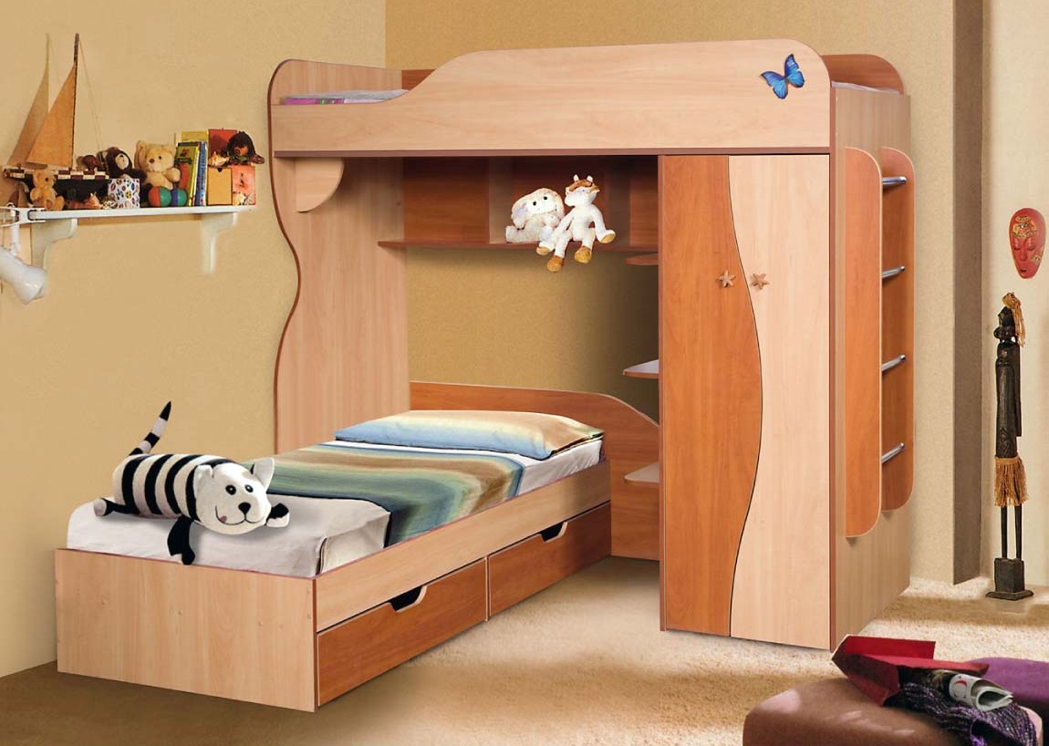 двухъярусная кровать с боковым шкафом