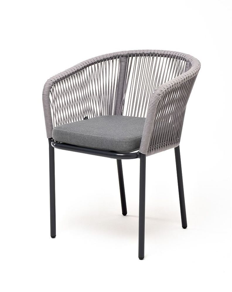 Плетеный стул из роупа Марсель серый, черный каркас плетеный стул из роупа женева gray