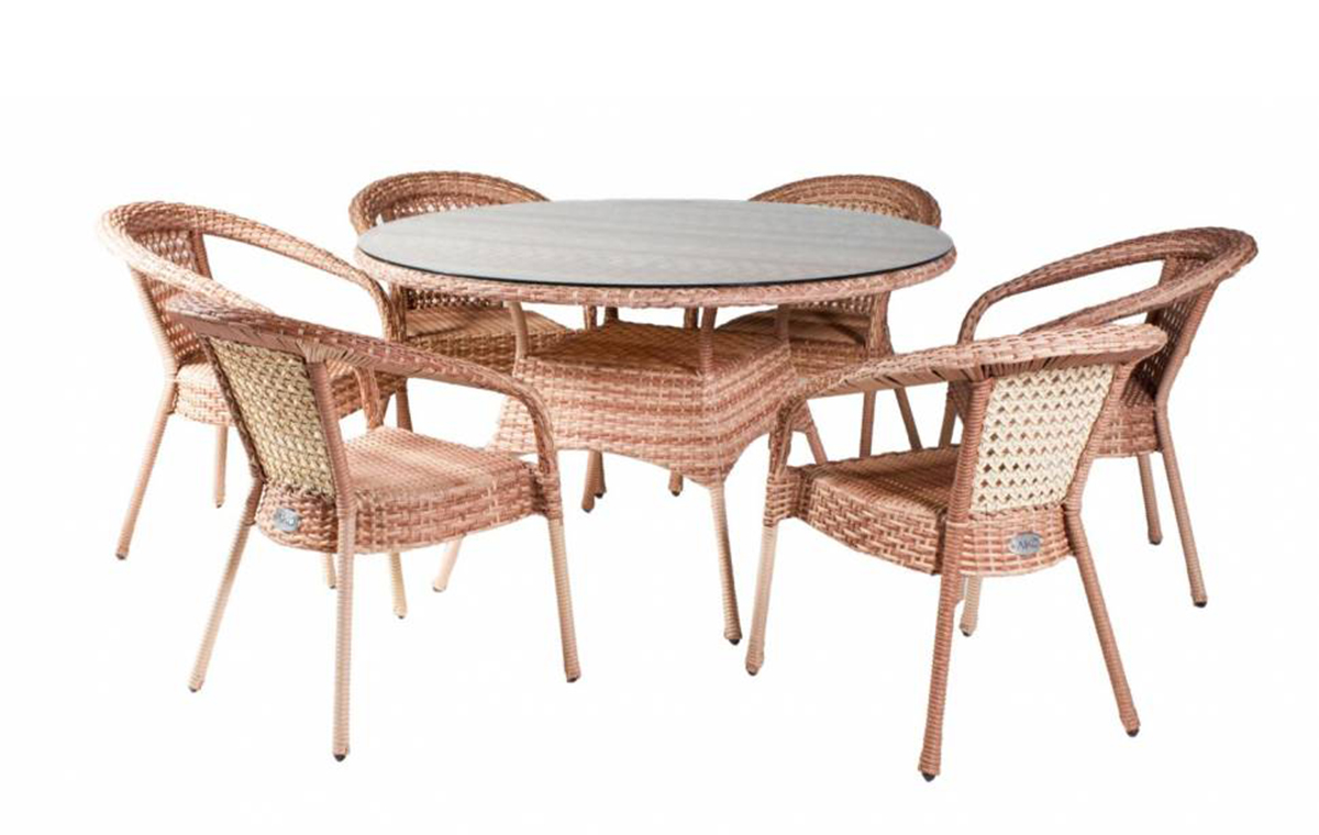 Комплект DECO 6 с круглым столом, светло-коричневый барный стул саймон серый велюр коричневый металл