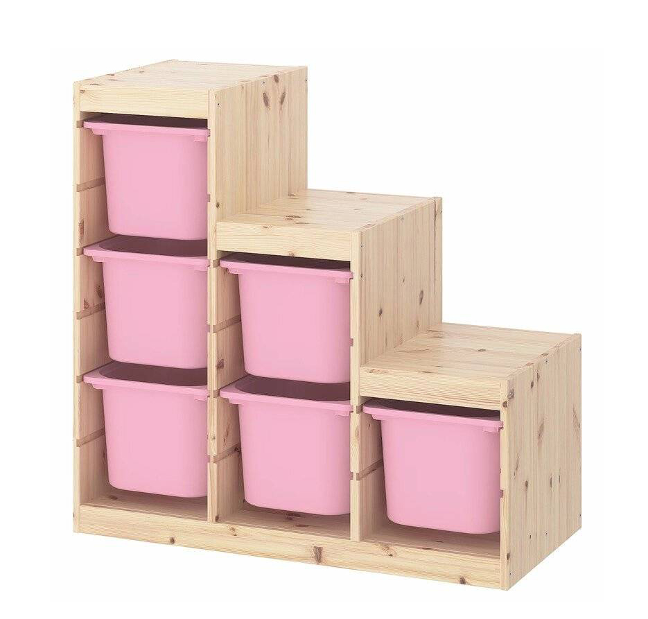 Ящик для хранения с контейнерами TROFAST 6Б розовый Икеа корзина для хранения с ручками 30х30х30см ва 043