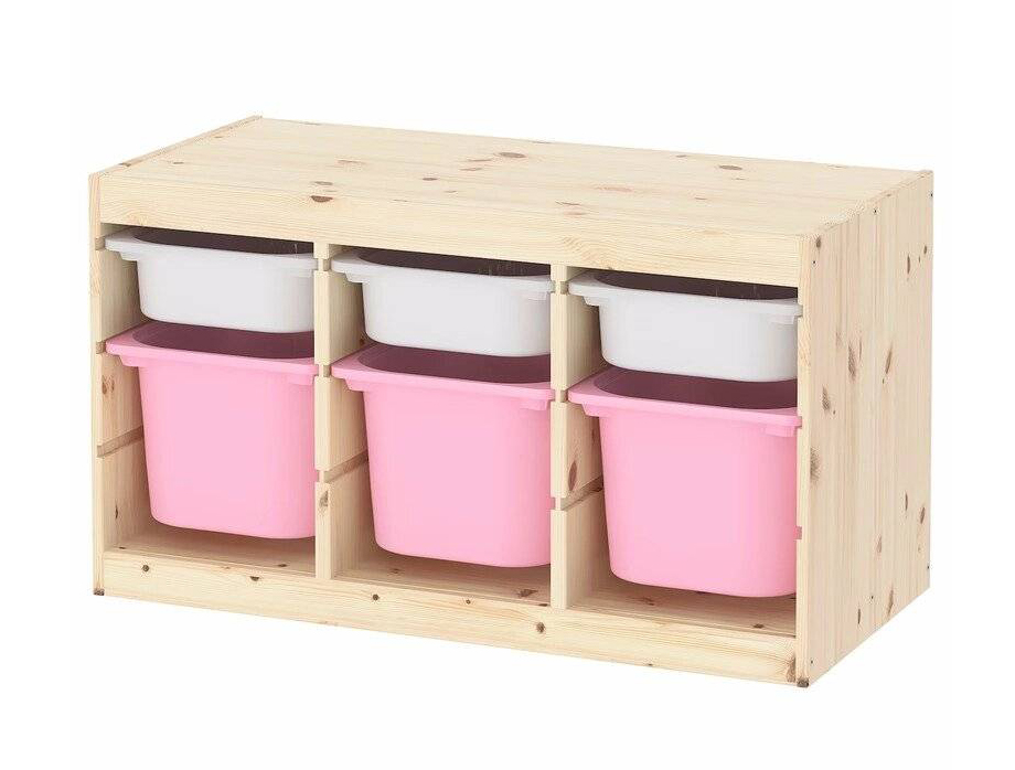 Ящик для хранения с контейнерами TROFAST 3М/3Б белый/розовый Икеа короб для хранения с крышкой милана