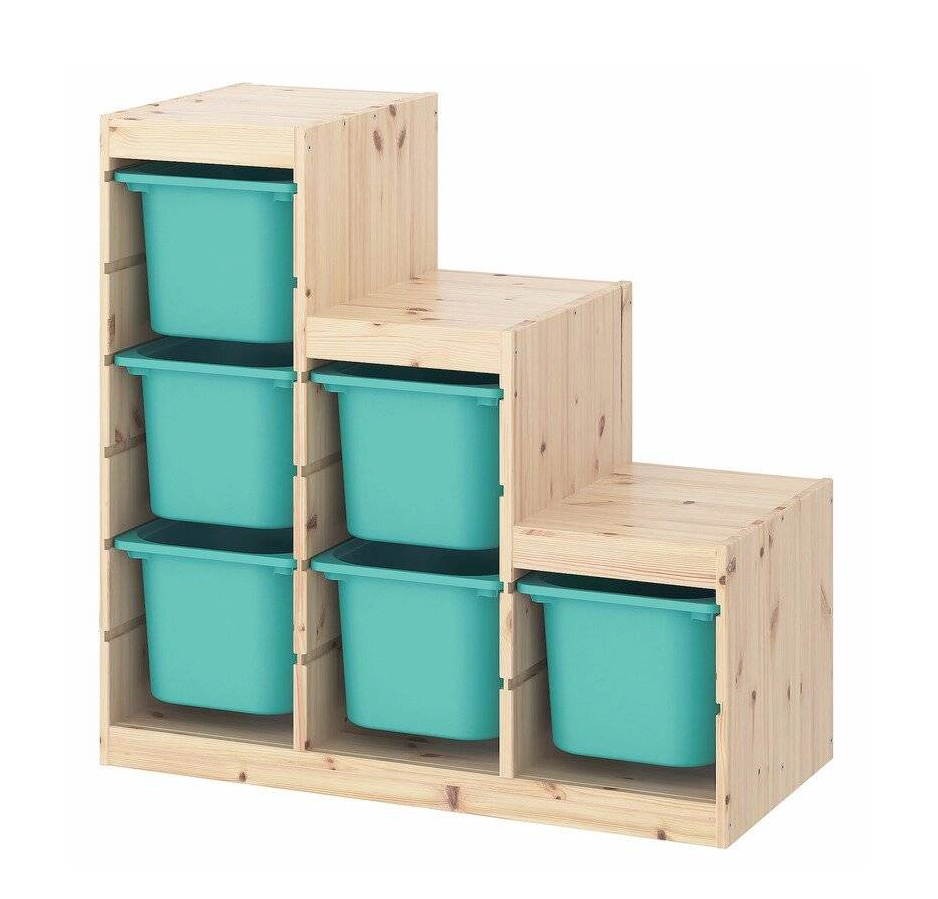 Ящик для хранения с контейнерами TROFAST 6Б бирюзовый Икеа короб для хранения обуви с крышкой