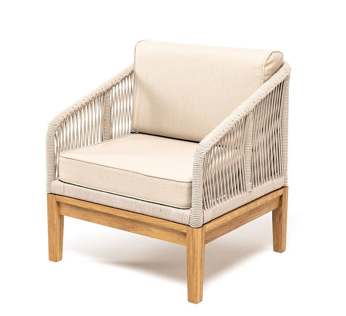 Плетеное кресло из роупа Канны дуб, бежевое кресло плетеное из роупа канны серо коричневое с белым каркасом