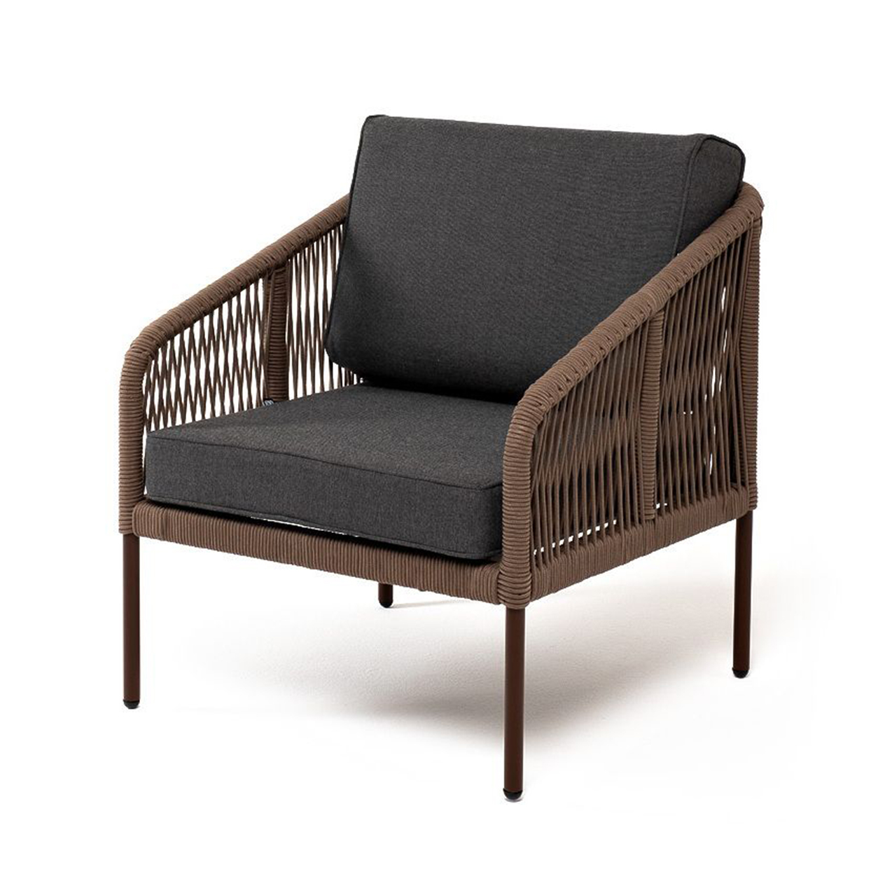 Плетеное кресло из роупа Канны серо-коричневое плетеный стул из роупа женева gray