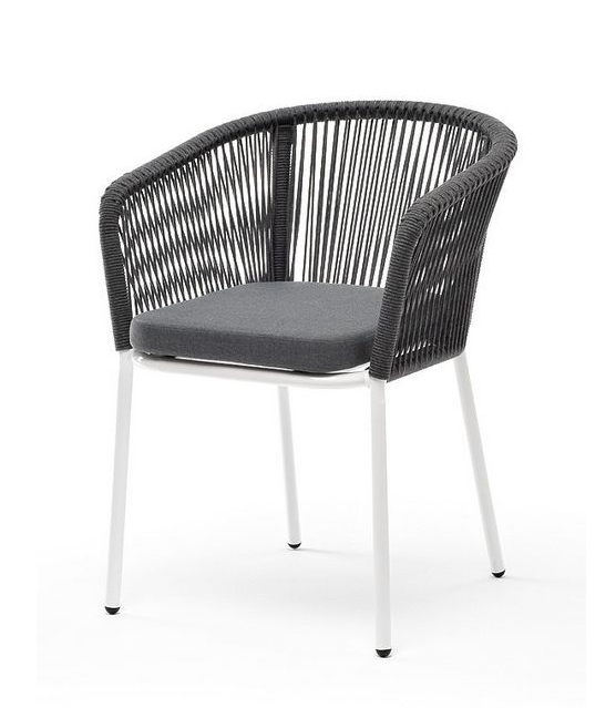 Плетеный стул из роупа Марсель серый, белый каркас подушка на стул авокадо кремовый р 40х40