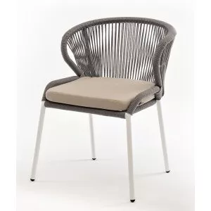 Плетеный стул Милан из роупа светло-серый, ткань бежевый