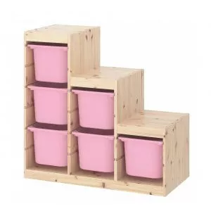 Ящик для хранения с контейнерами TROFAST 6Б розовый Икеа