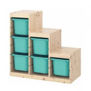 Ящик для хранения с контейнерами TROFAST 6Б бирюзовый Икеа