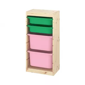 Ящик для хранения с контейнерами TROFAST 2М/2Б белый/зеленый Икеа