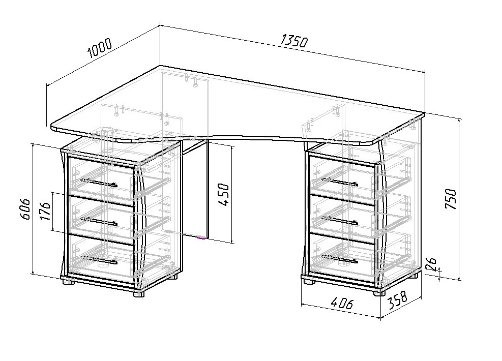 Чертеж углового письменного стола