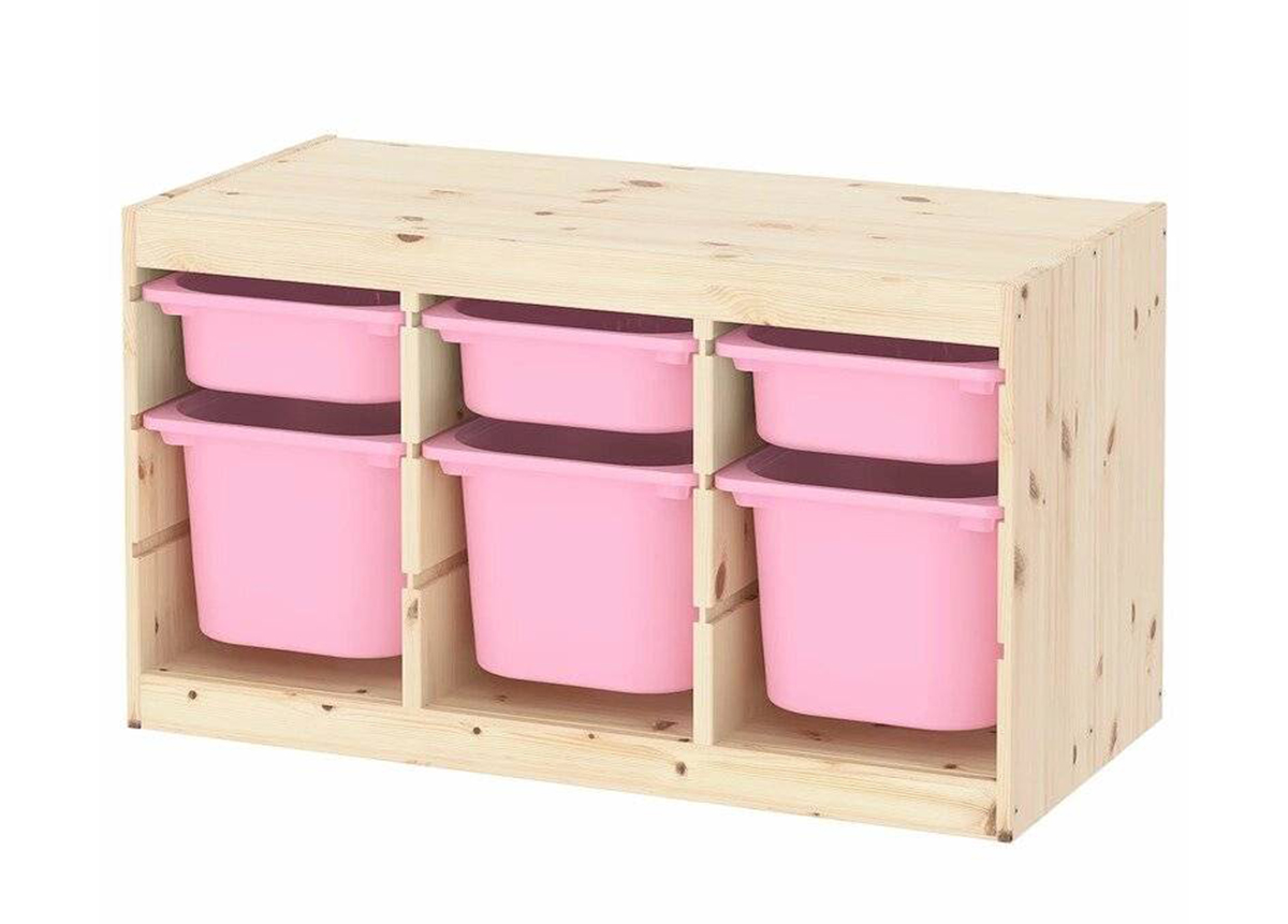 Ящик для хранения с контейнерами TROFAST 3М/3Б розовый Икеа подставка для хранения сковородок на 3 предмета 28×23×22 см цинк серебристый