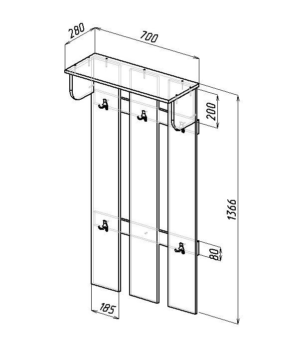 Чертеж настенной вешалки для одежды из дерева