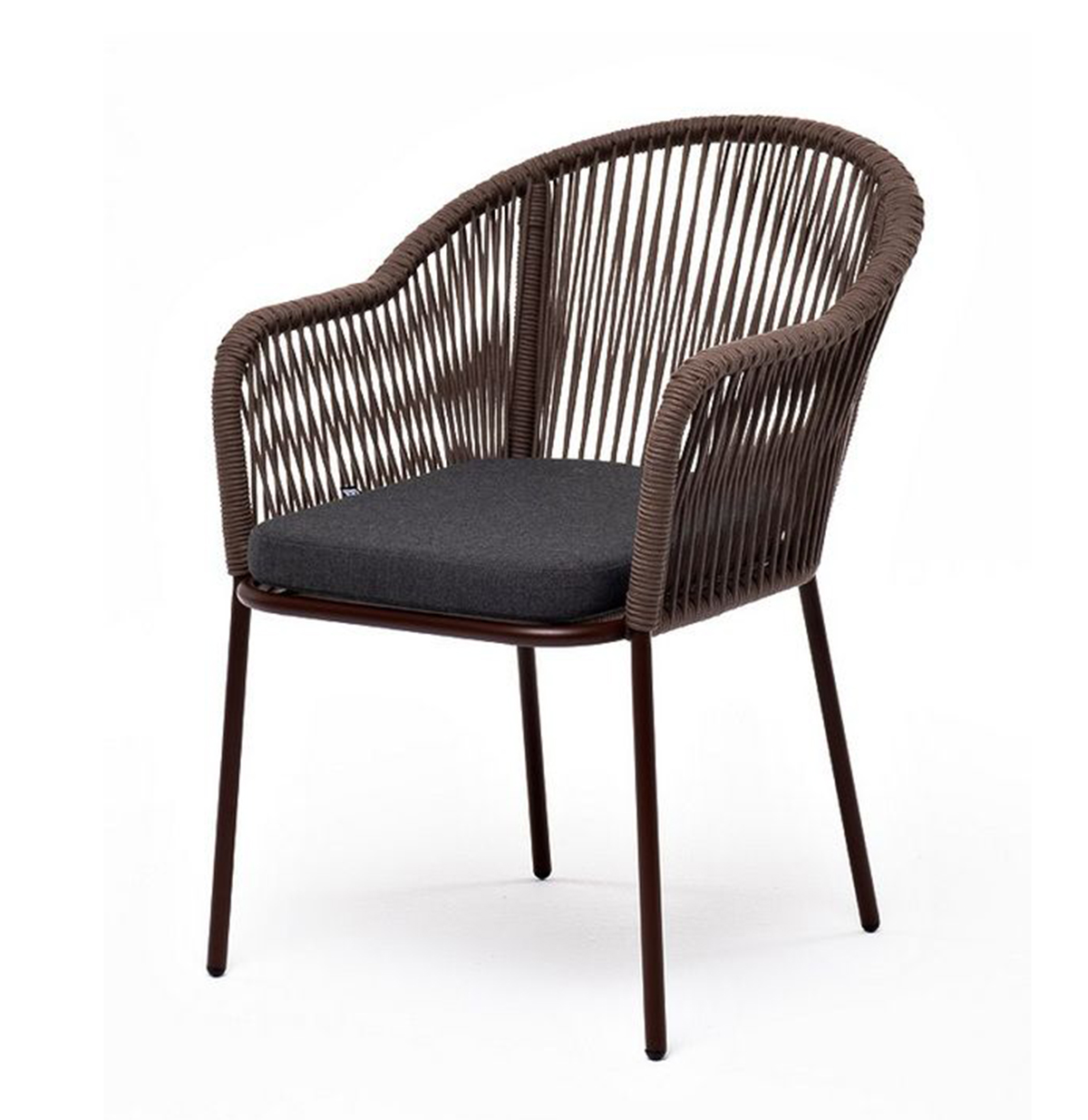 Плетеный стул из роупа Лион коричневый, ткань темно-серая покрывало кайли коричневый р 220х215