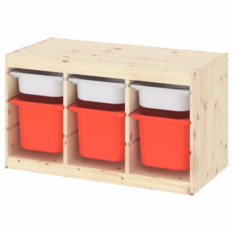 Ящик для хранения с контейнерами TROFAST 3М/3Б белый/красный Икеа большой короб для хранения
