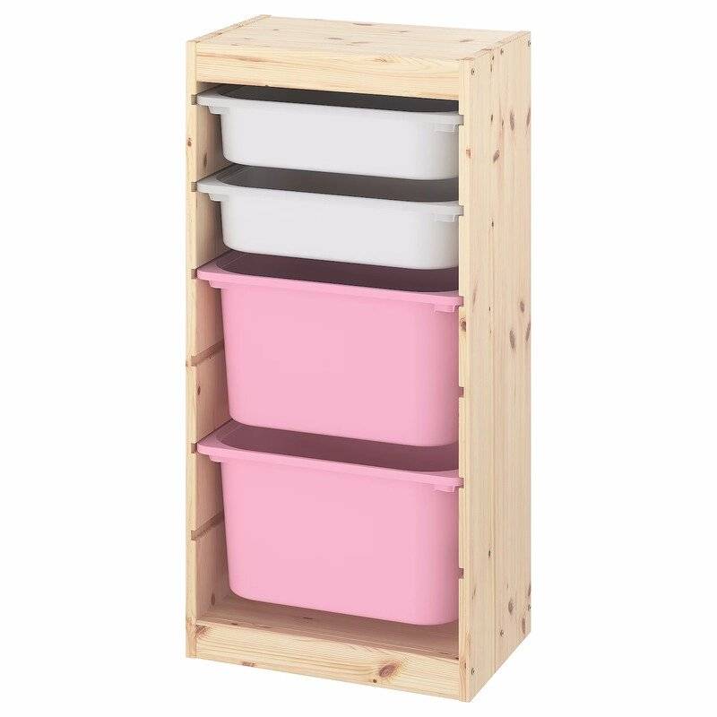 Ящик для хранения с контейнерами TROFAST 2М/2Б белый/розовый Икеа большой короб для хранения
