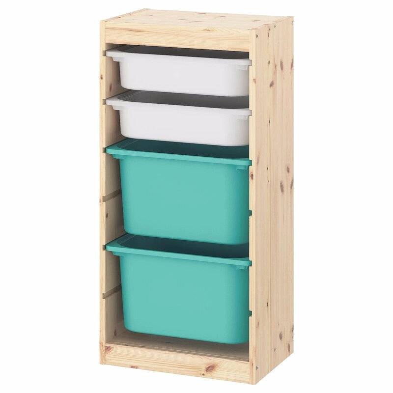 Ящик для хранения с контейнерами TROFAST 2М/2Б белый/бирюзовый Икеа короб для хранения обуви 33×23×13 5 см по 1 шт белый