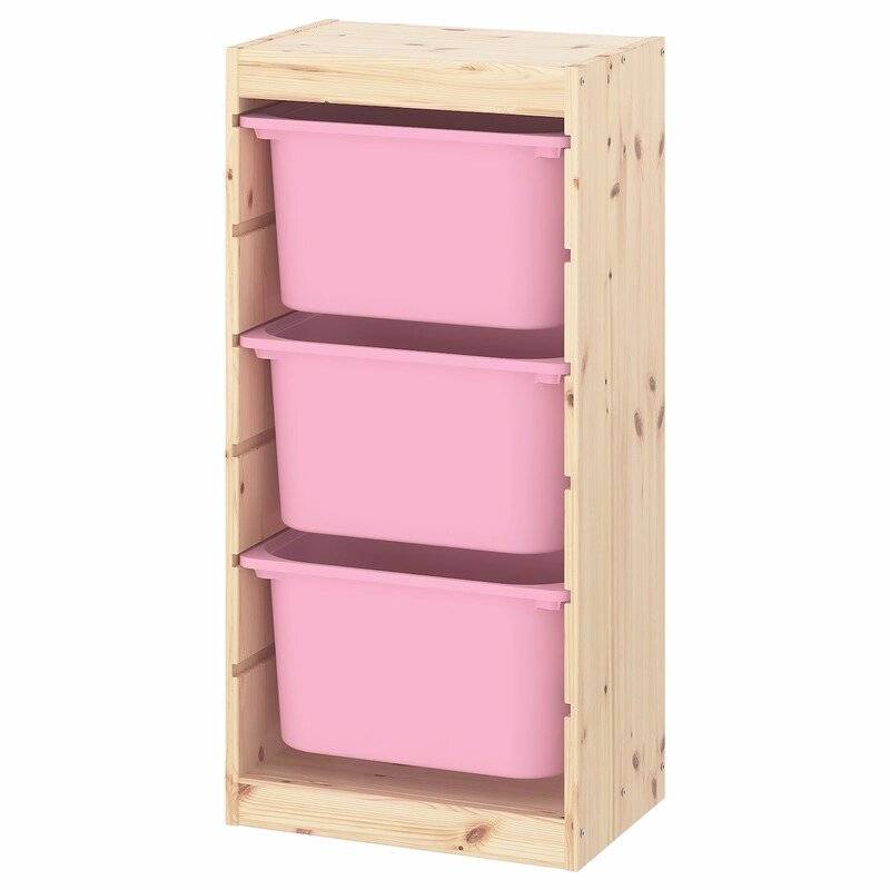 Ящик для хранения с контейнерами TROFAST 3Б розовый Икеа большой короб для хранения
